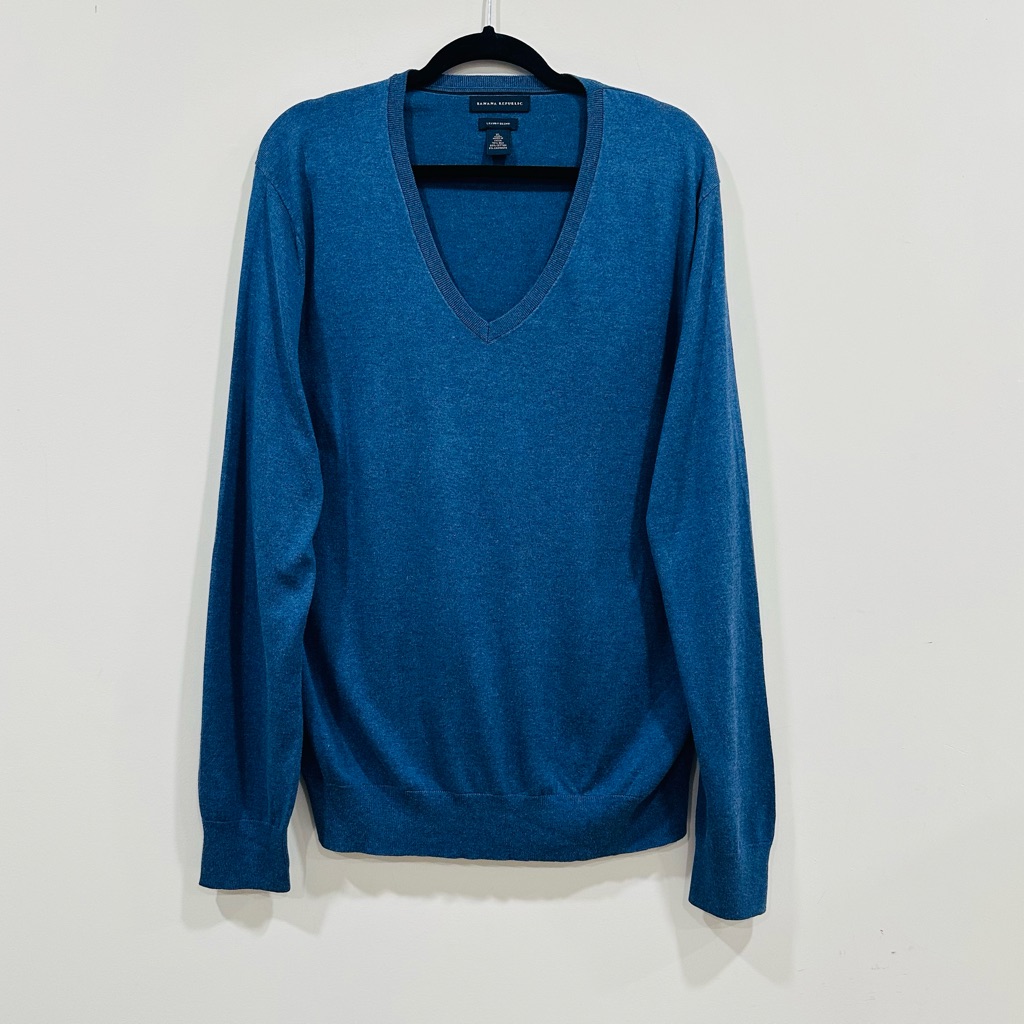 Banana Repablic Luxury Blend Mens Sweater Pullover V-Neck Blue Size Xl